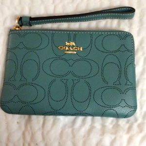 Coach Signature Perforated Leather Corner Zip Wristlet